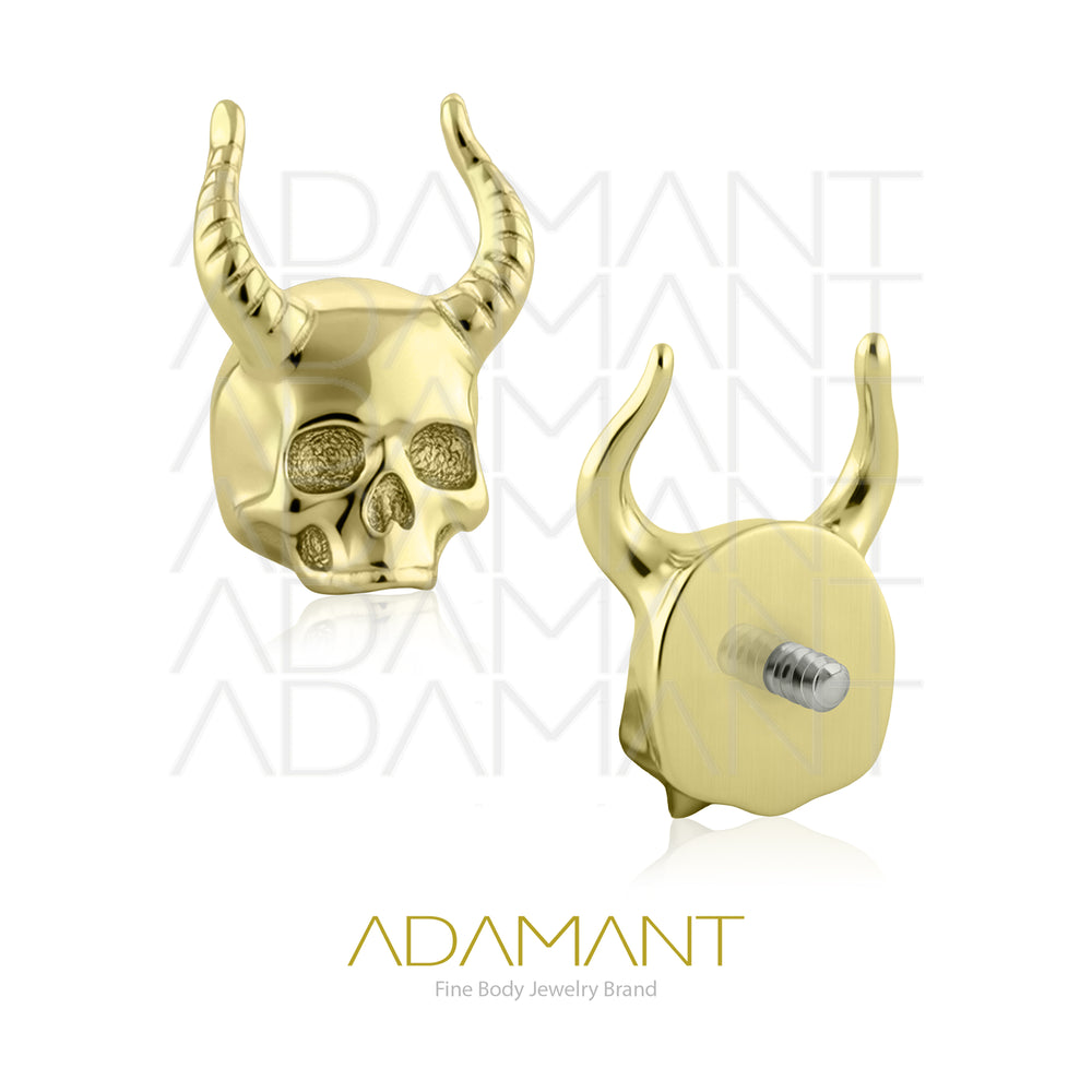 18g-16g, Internally Threaded, Accessory, Plated Gold Titanium, 0.9mm threading, Horned Skull.