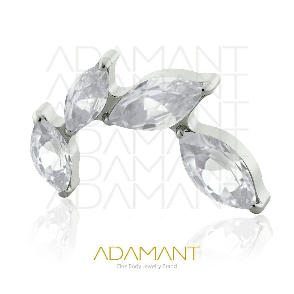 18g-16g, Internally Threaded, Accessory,  Titanium, 0.9mm Threading, Leaf Marquise, Prong set, Cubic Zirconia.