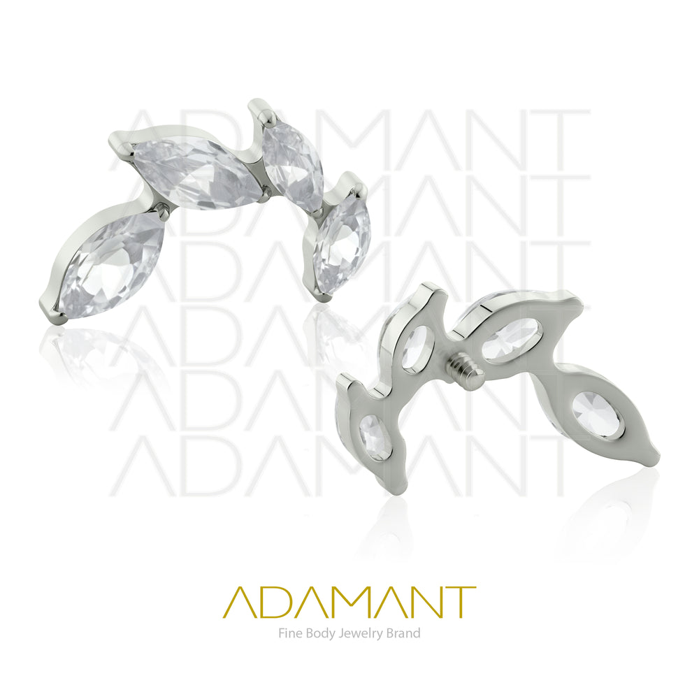 18g-16g, Internally Threaded, Accessory,  Titanium, 0.9mm Threading, Leaf Marquise, Prong set, Cubic Zirconia.