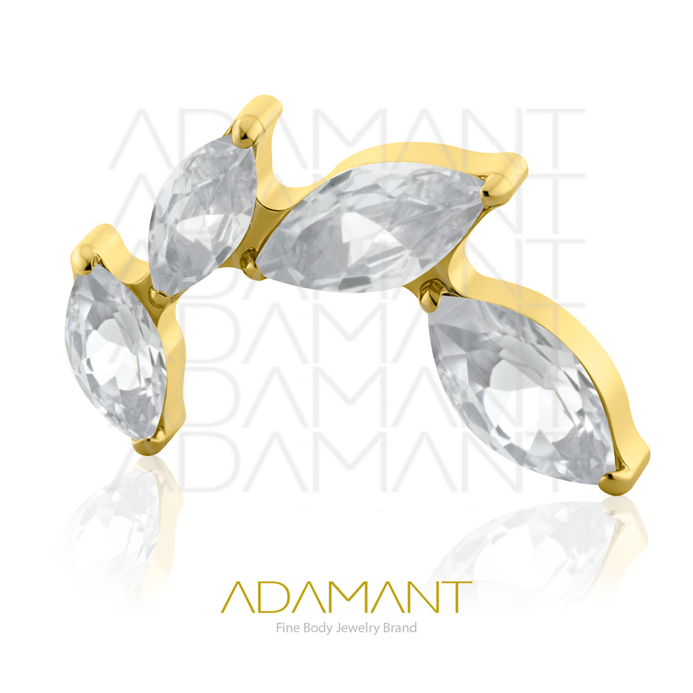 18g-16g, Internally Threaded, Accessory, Plated Gold Titanium, 0.9mm Threading, Leaf Marquise, Prong set, Cubic Zirconia.