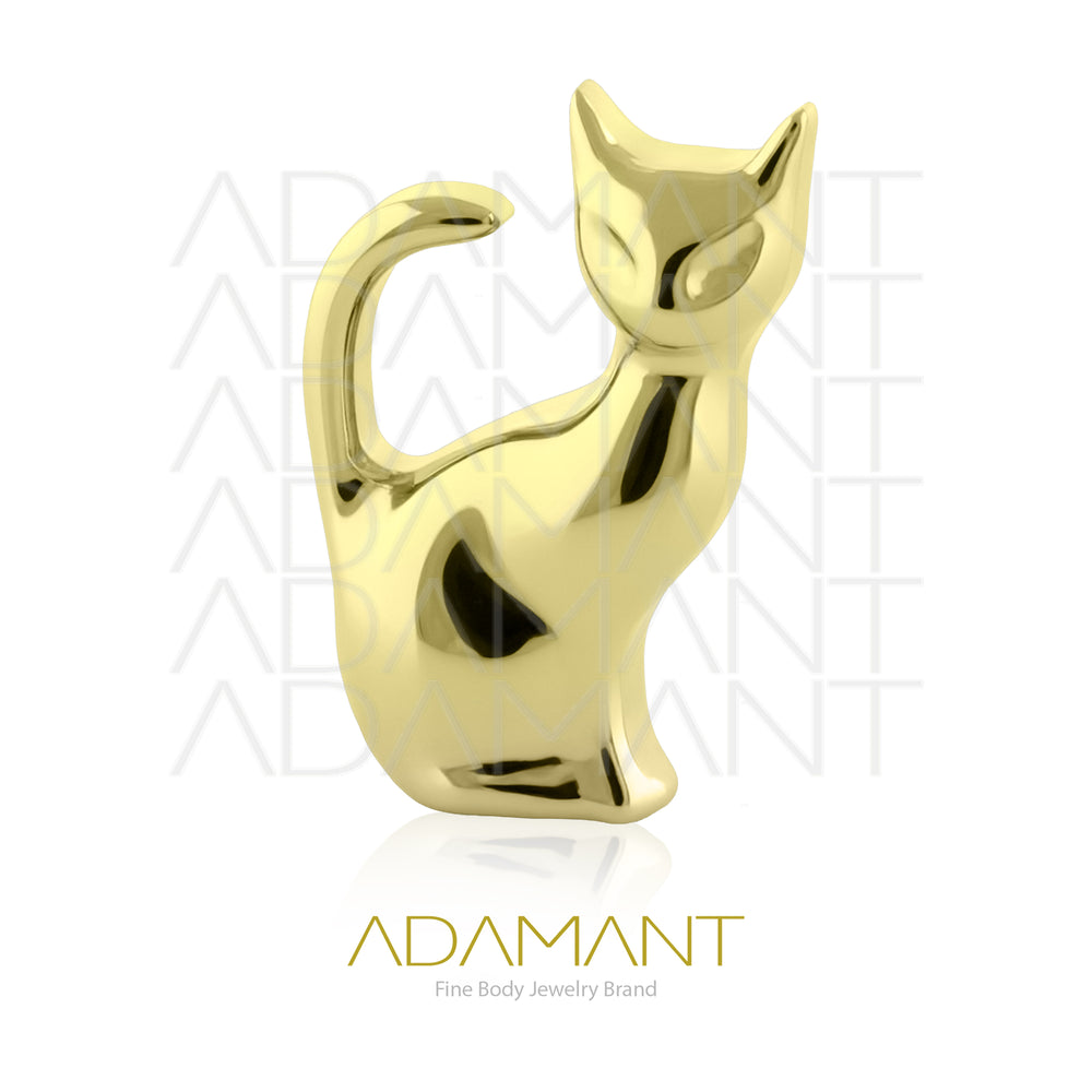 18g-16g, Internally Threaded, Accessory, Plated Gold Titanium, 0.9mm threading, Mystic Cat.