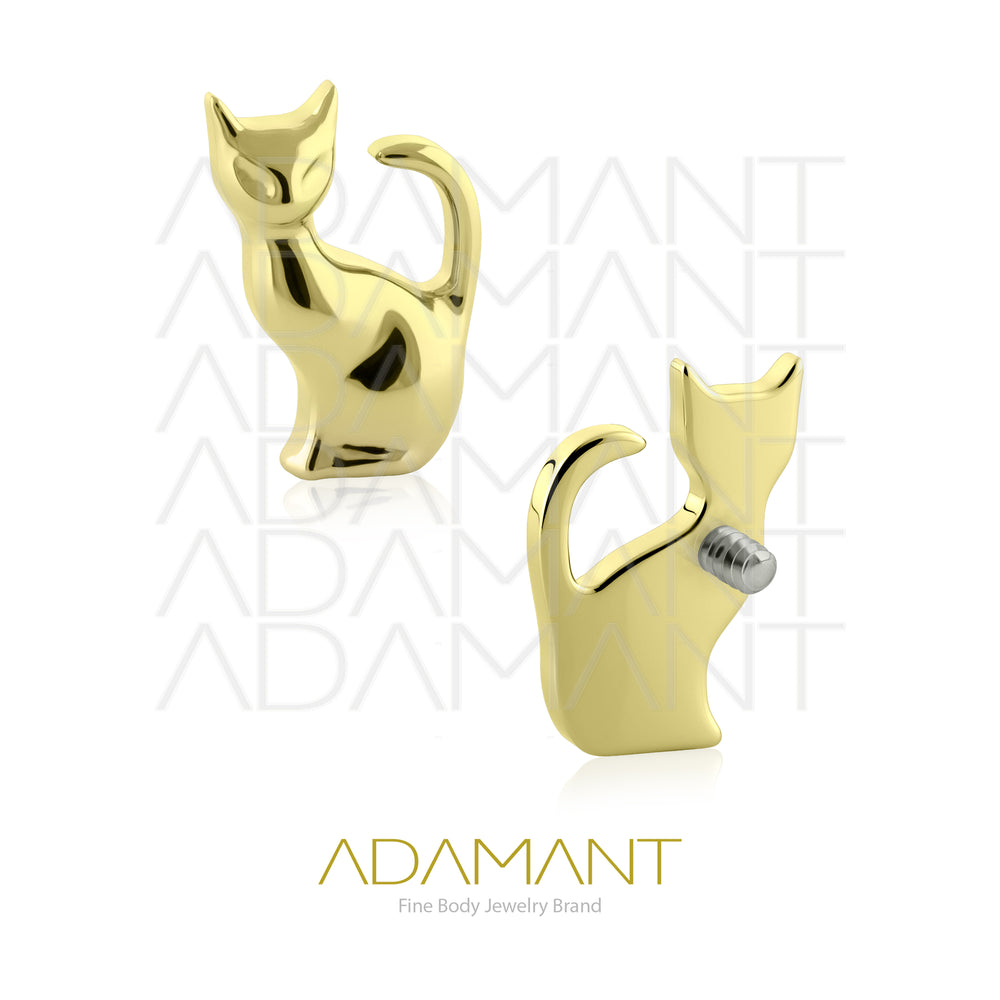 18g-16g, Internally Threaded, Accessory, Plated Gold Titanium, 0.9mm threading, Mystic Cat.