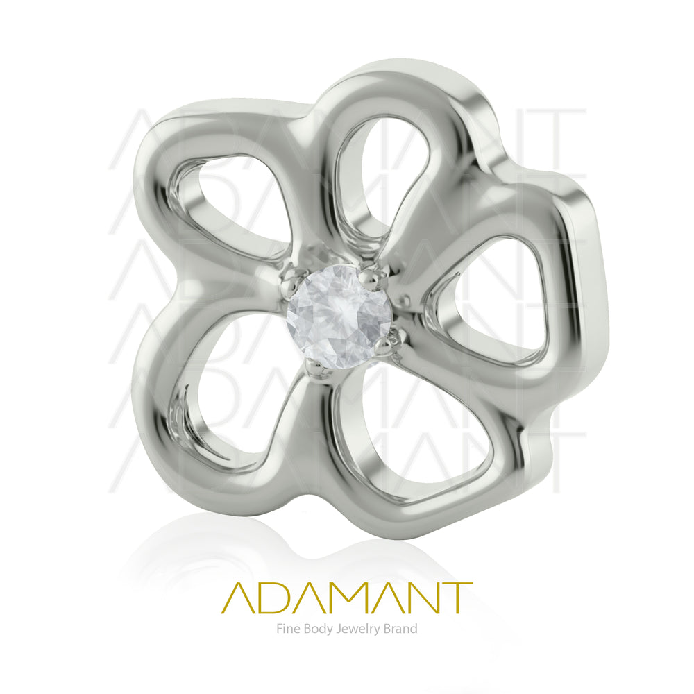 18g-16g, Internally Threaded, Accessory,  Titanium, 0.9mm Threading, Open Flower, Prong set, Cubic Zirconia.