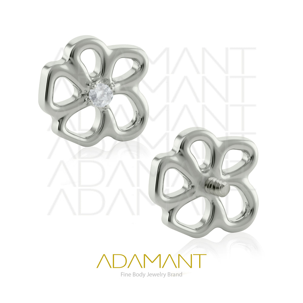 18g-16g, Internally Threaded, Accessory,  Titanium, 0.9mm Threading, Open Flower, Prong set, Cubic Zirconia.