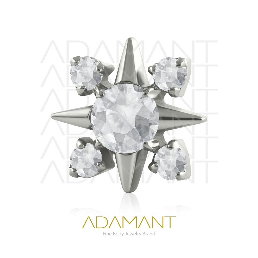 18g-16g, Internally Threaded, Accessory, Titanium, 0.9mm threading, Crystal Star, Prong set, Cubic zirconia
