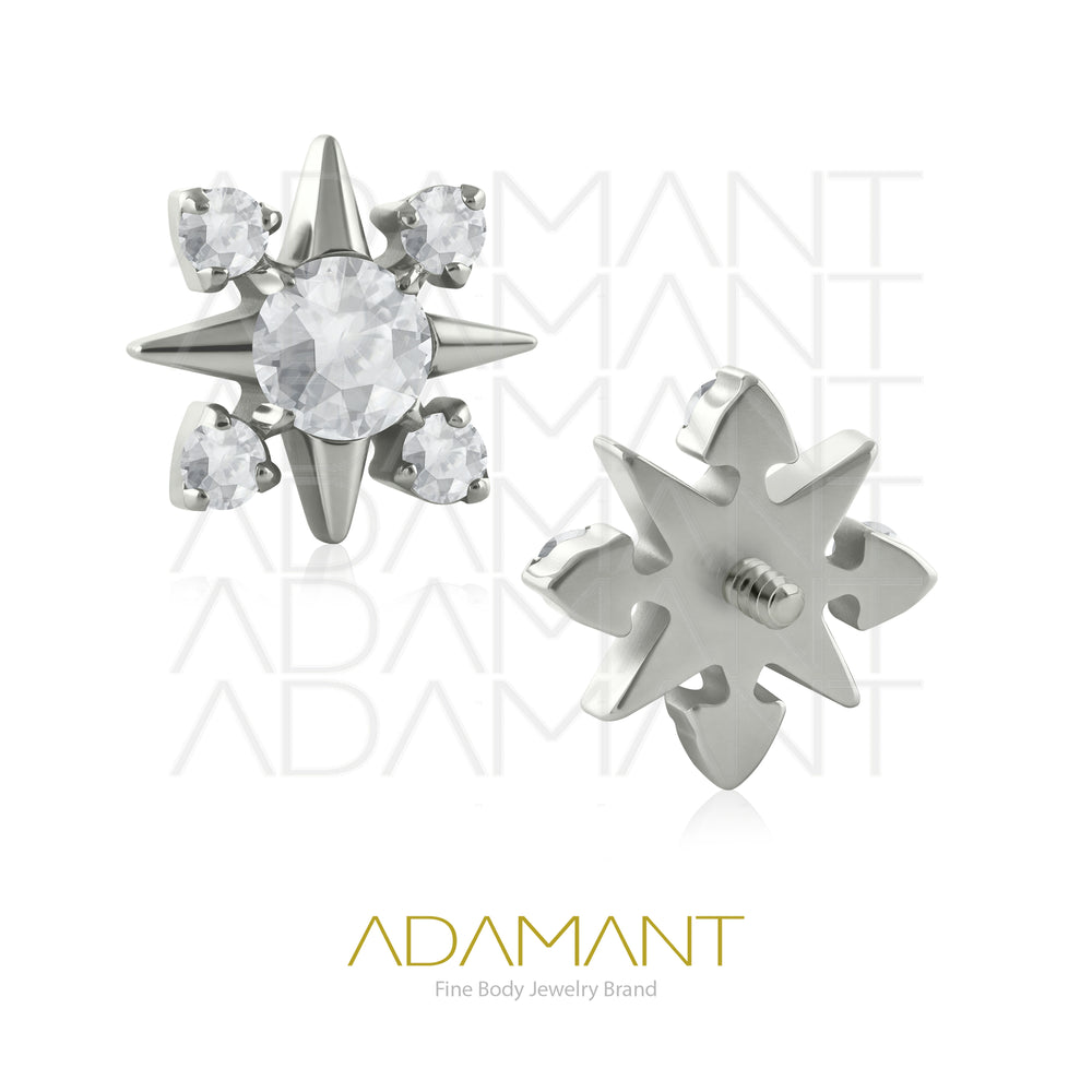 18g-16g, Internally Threaded, Accessory, Titanium, 0.9mm threading, Crystal Star, Prong set, Cubic zirconia