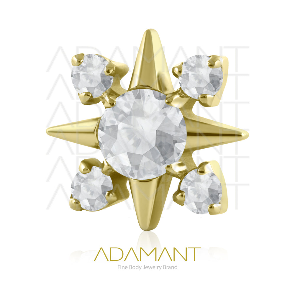 18g-16g, Internally Threaded en Plated Gold Titanium, 0.9mm threading, Crystal Star, Prong set, Cubic zirconia.