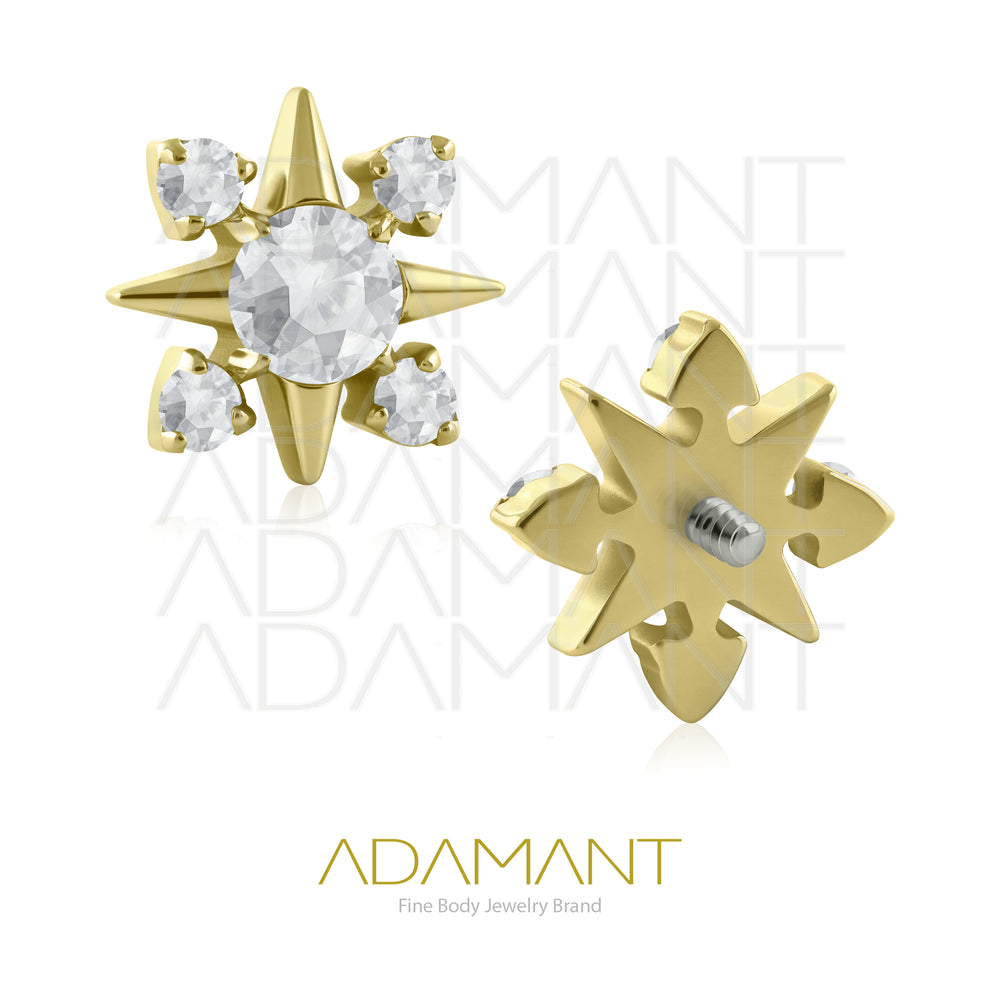 18g-16g, Internally Threaded en Plated Gold Titanium, 0.9mm threading, Crystal Star, Prong set, Cubic zirconia.
