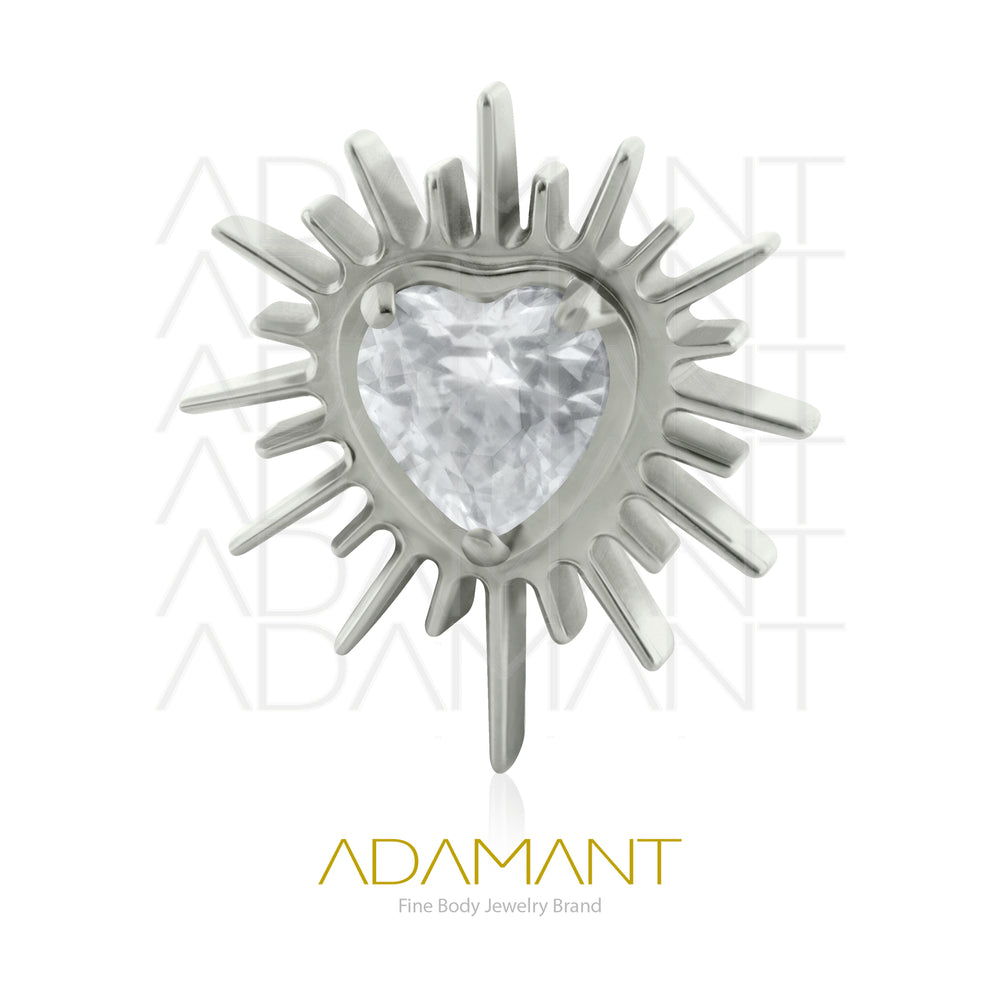 18g-16g, Internally Threaded, Accessory, Titanium, Radiant Heart, Prong set, Cubic Zirconia.