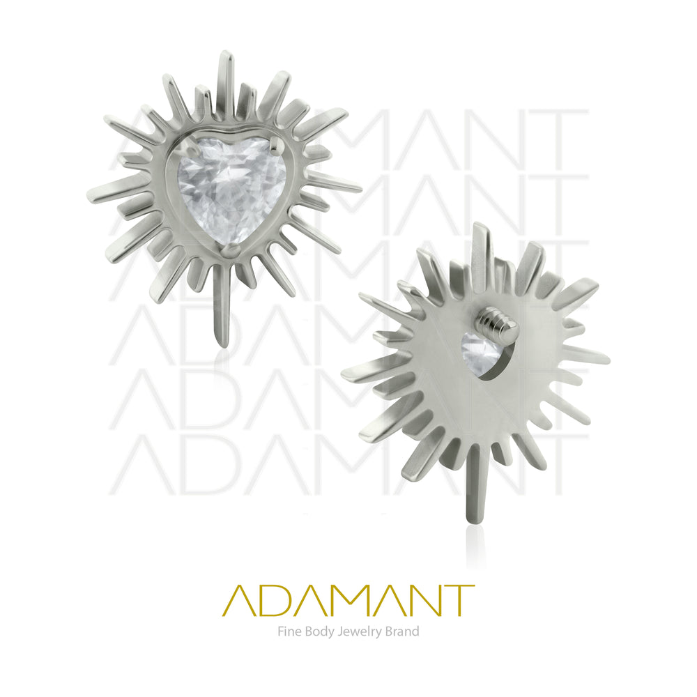 18g-16g, Internally Threaded, Accessory, Titanium, Radiant Heart, Prong set, Cubic Zirconia.