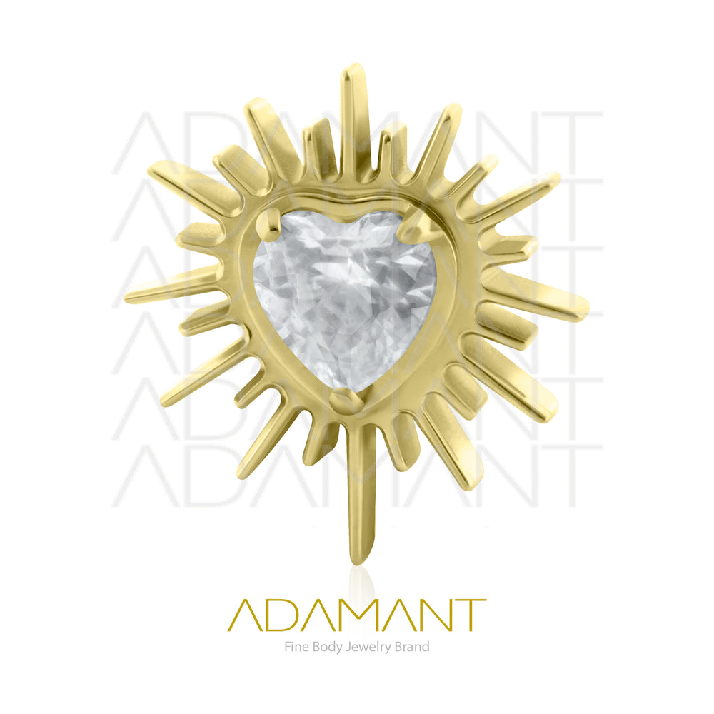 18g-16g, Internally Threaded, Accessory, Plated Gold Titanium, Radiant Heart, Prong set, Cubic Zirconia.