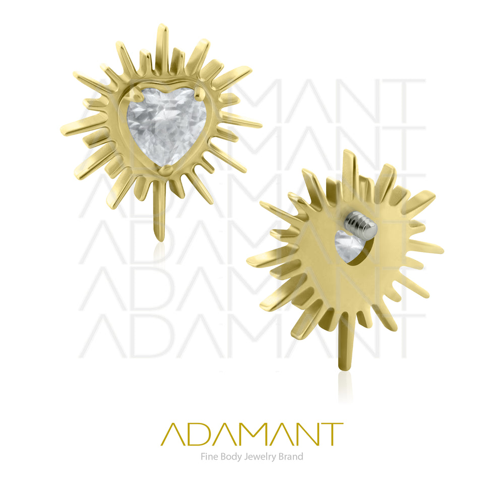 18g-16g, Internally Threaded, Accessory, Plated Gold Titanium, Radiant Heart, Prong set, Cubic Zirconia.
