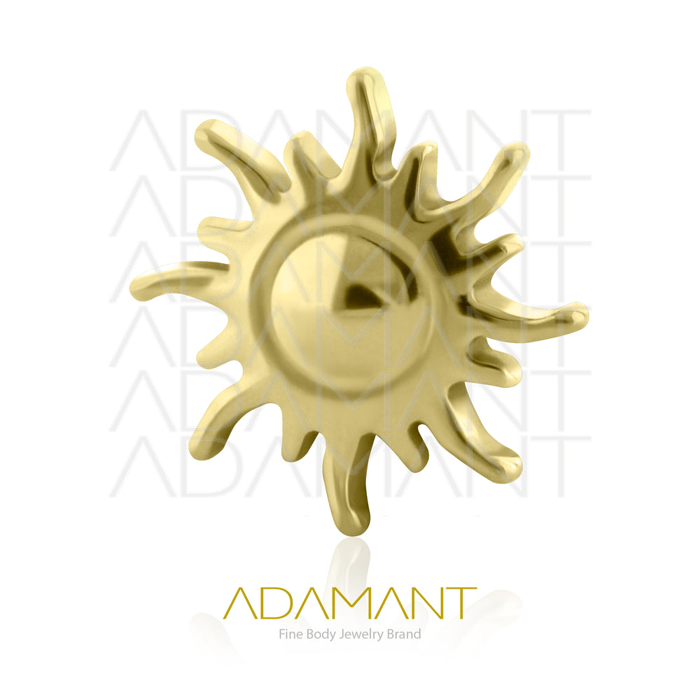 18g-16g, Internally Threaded, Accessory, Plated Gold Titanium, 0.9mm threading, Radiant Sun.