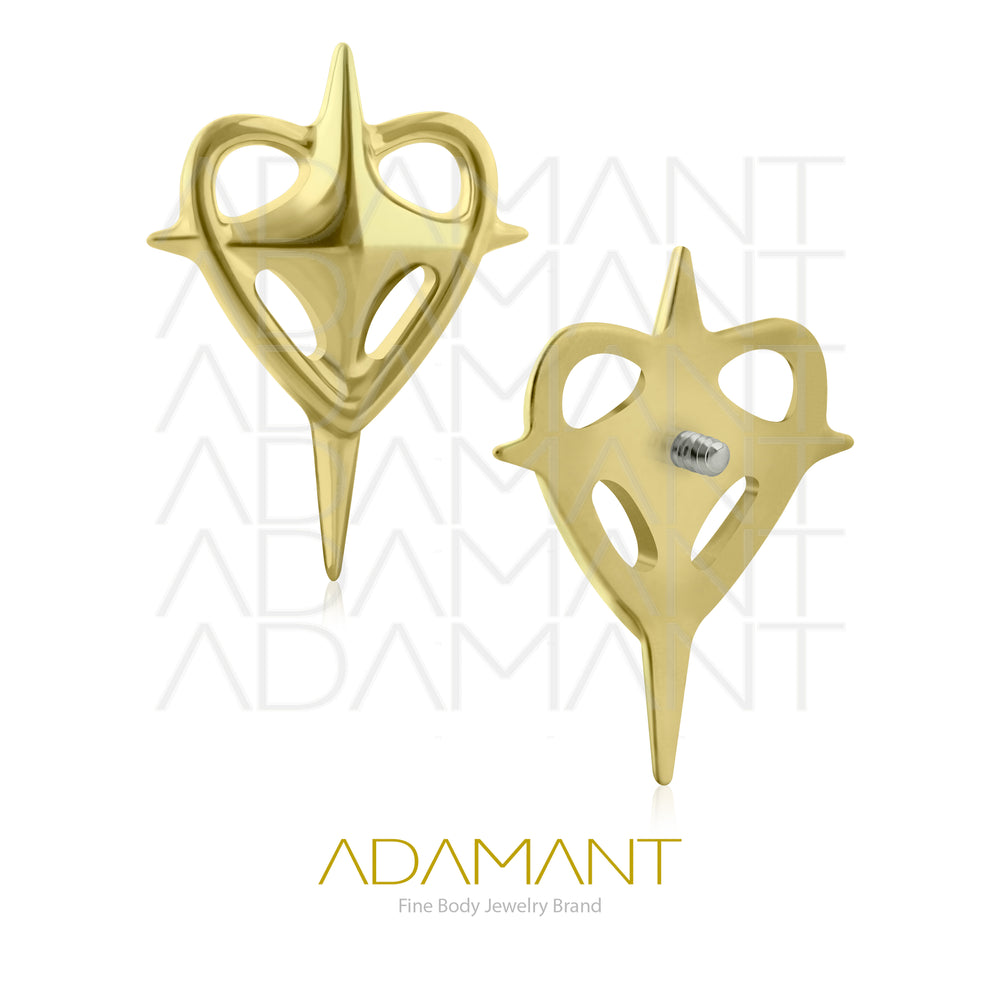 18g-16g, Internally Threaded, Accessory, Plated Gold Titanium, 0.9mm threading, Shining Heart.