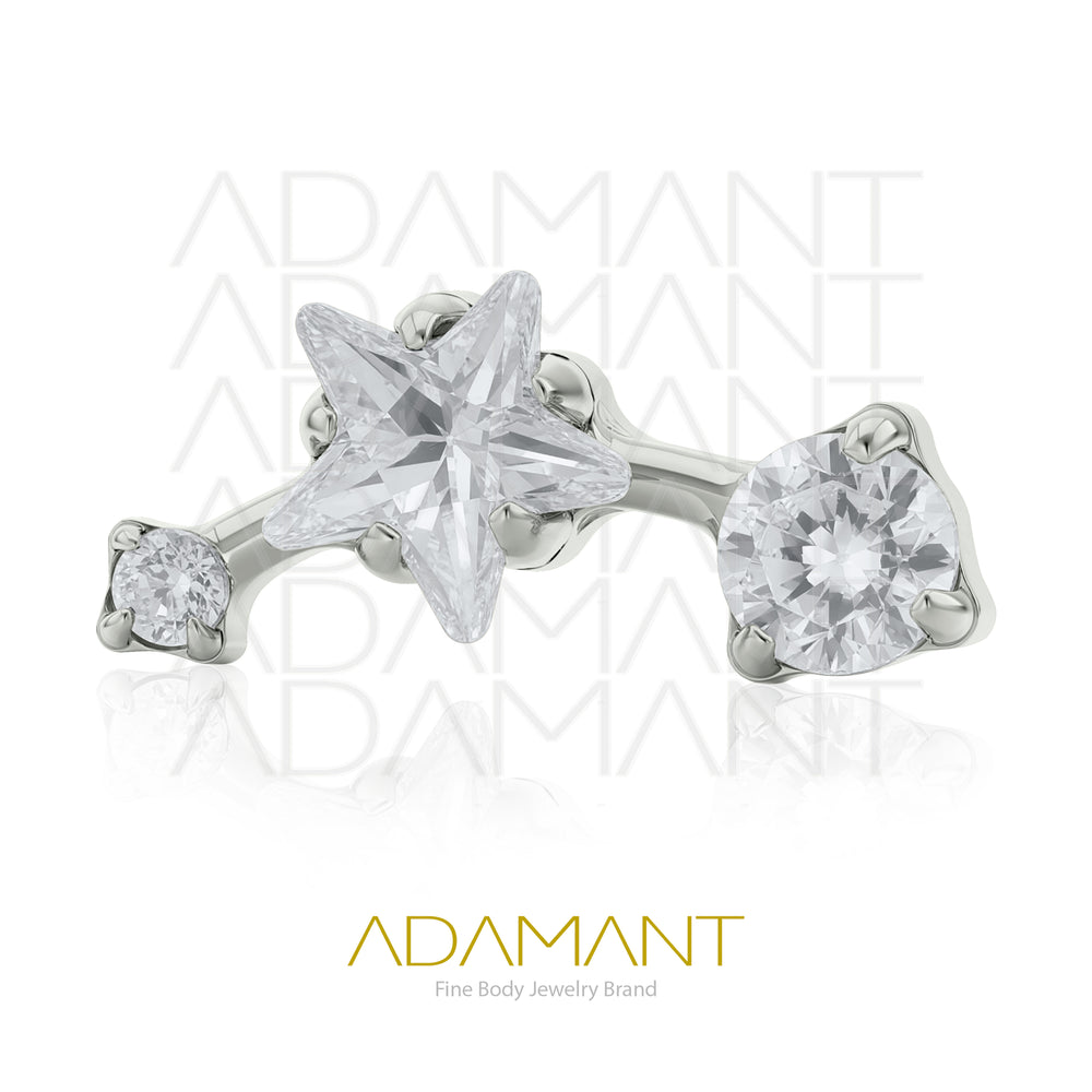 18g-16g, Internally Threaded, Accessory, Titanium, 0.9mm Threading, Shooting star, Prong set, Cubic Zirconia.