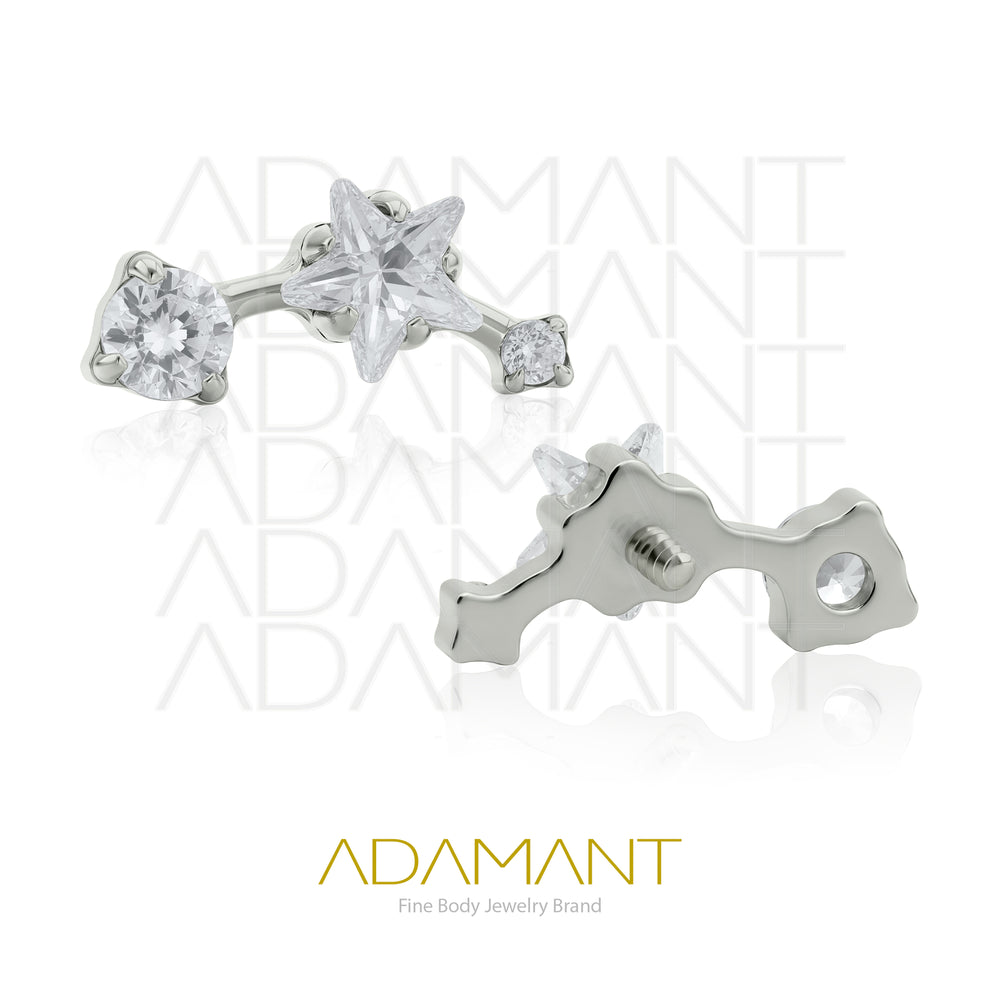 18g-16g, Internally Threaded, Accessory, Titanium, 0.9mm Threading, Shooting star, Prong set, Cubic Zirconia.