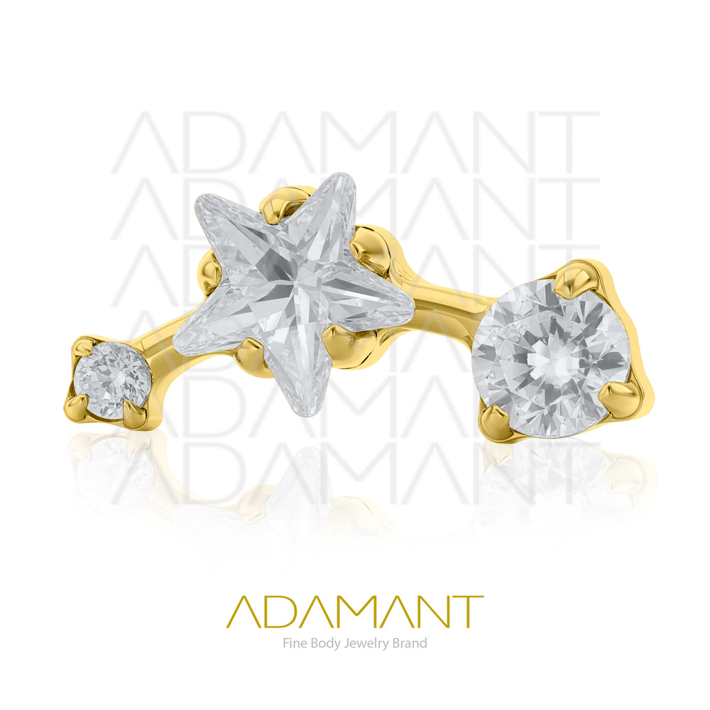18g-16g, Internally Threaded, Accessory, Plated Gold Titanium, 0.9mm Threading, Shooting star, Prong set, Cubic Zirconia.