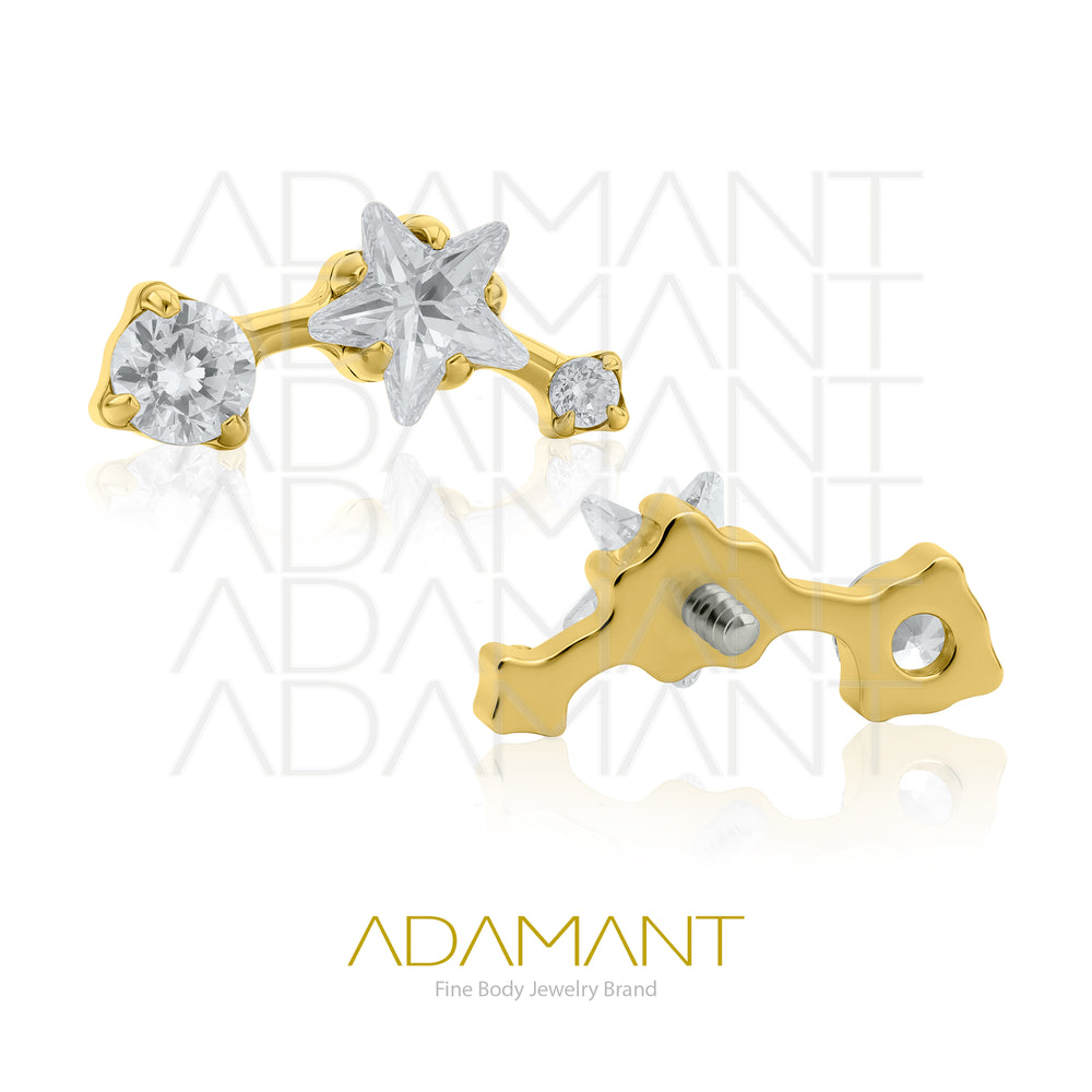 18g-16g, Internally Threaded, Accessory, Plated Gold Titanium, 0.9mm Threading, Shooting star, Prong set, Cubic Zirconia.