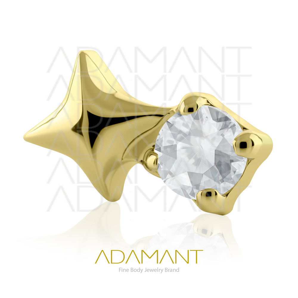 18g-16g, Internally Threaded en Plated Gold Titanium, 0.9mm threading, Star Gem, Prong set, Cubic zirconia.