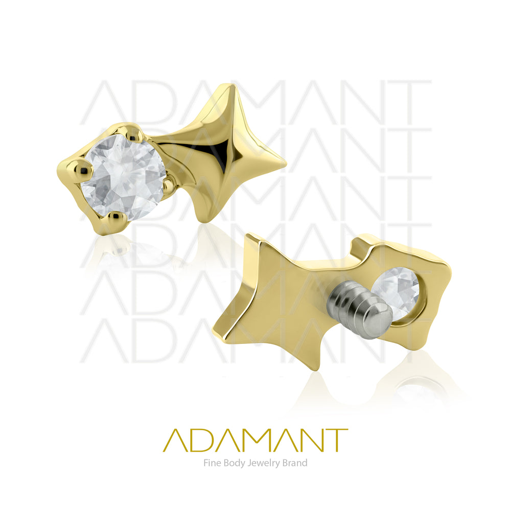 18g-16g, Internally Threaded en Plated Gold Titanium, 0.9mm threading, Star Gem, Prong set, Cubic zirconia.