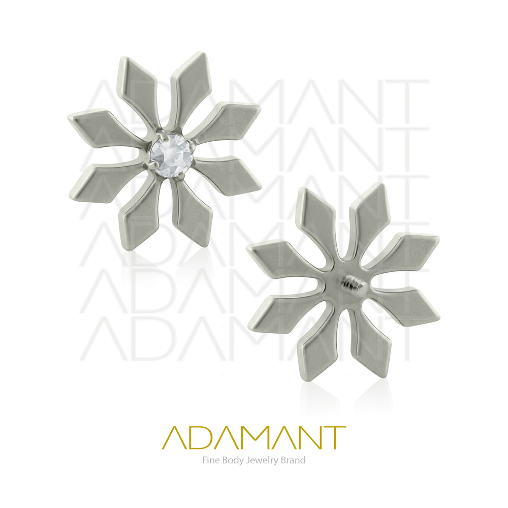 18g-16g, Internally Threaded, Accessory, Titanium, 0.9mm threading, Star Petal, Prong set, Cubic zirconia