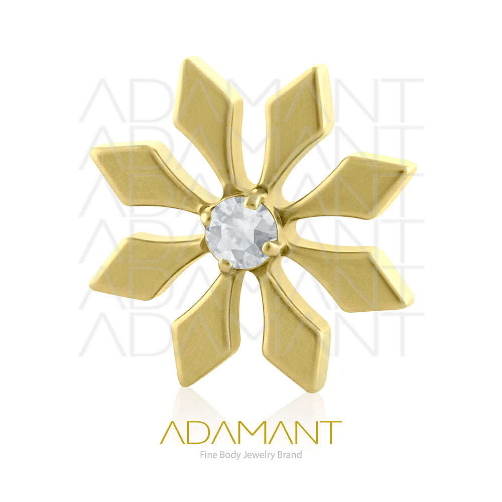 18g-16g, Internally Threaded en Plated Gold Titanium, 0.9mm threading, Star Petal, Prong set, Cubic zirconia
