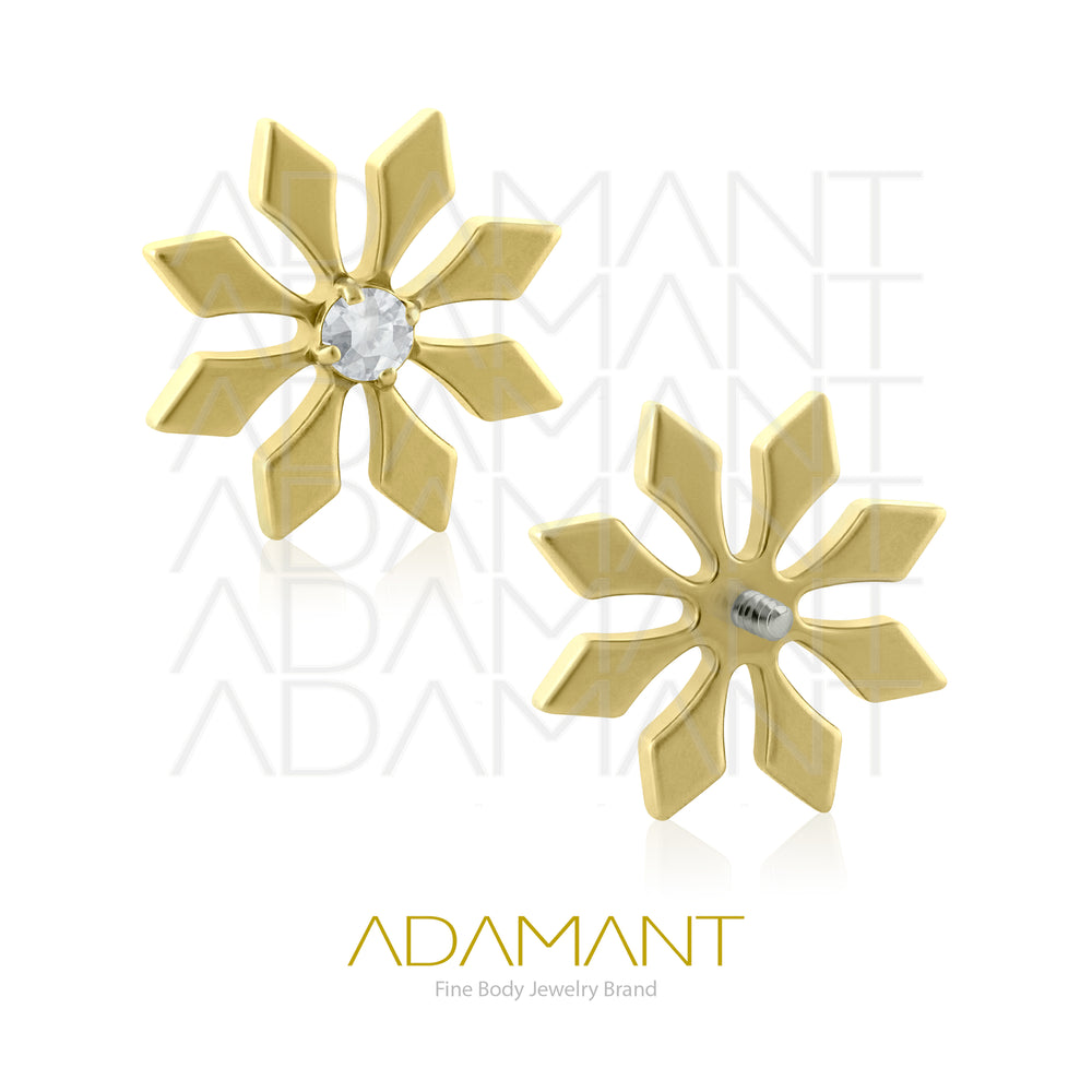 18g-16g, Internally Threaded en Plated Gold Titanium, 0.9mm threading, Star Petal, Prong set, Cubic zirconia