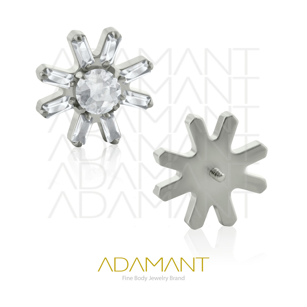 18g-16g, Internally Threaded, Accessory, Titanium, 0.9mm threading, Sunflare, Prong set, Cubic Zirconia.