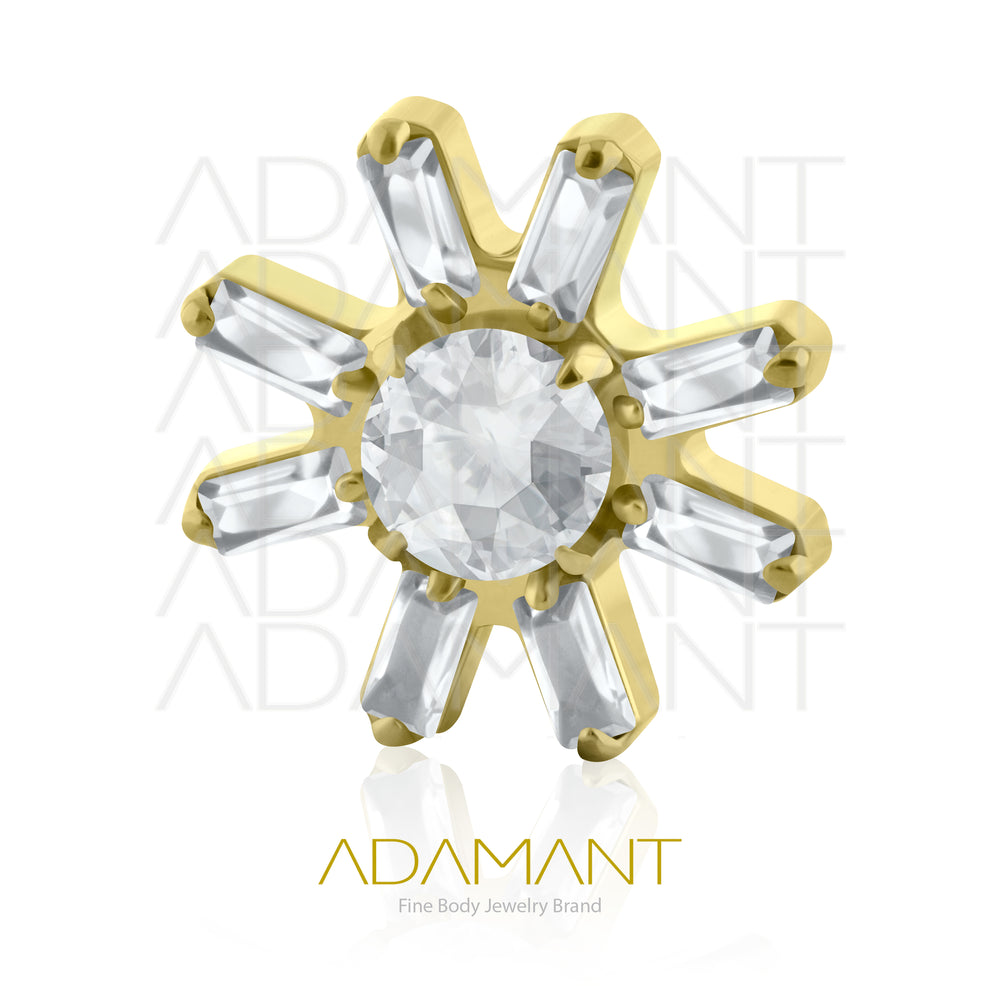18g-16g, Internally Threaded, Accessory, Plated Gold Titanium, 0.9mm threading, Sunflare, Prong set, Cubic Zirconia
