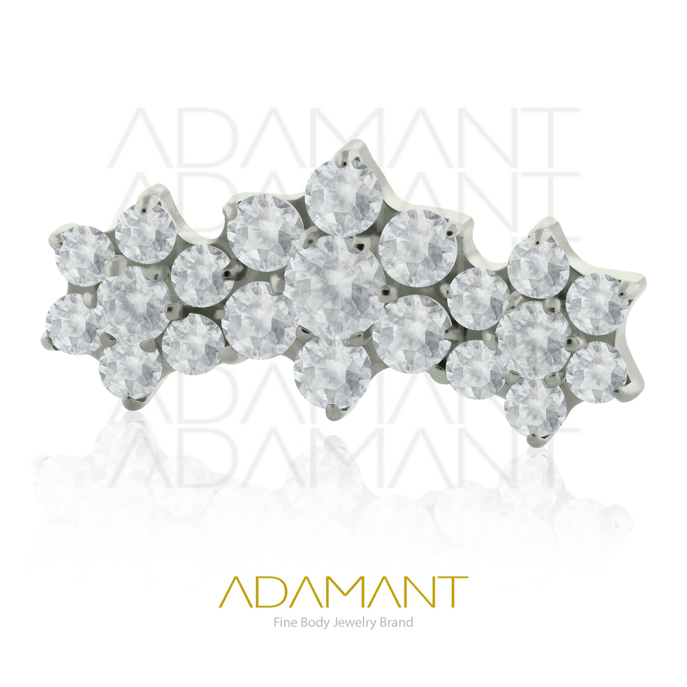 18g-16g, Internally Threaded, Accessory, Titanium, 0.9mm threading, Triple flower, Prong set, Cubic Zirconia.