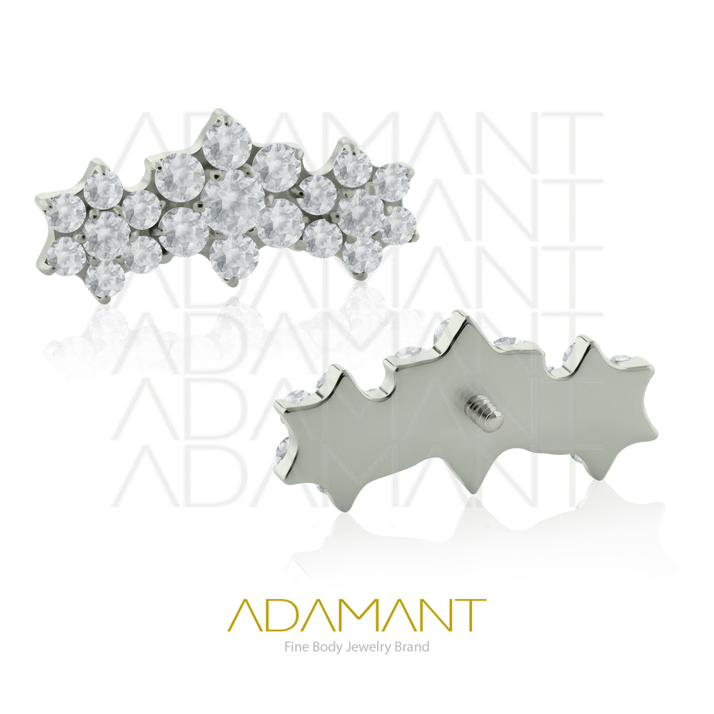 18g-16g, Internally Threaded, Accessory, Titanium, 0.9mm threading, Triple flower, Prong set, Cubic Zirconia.