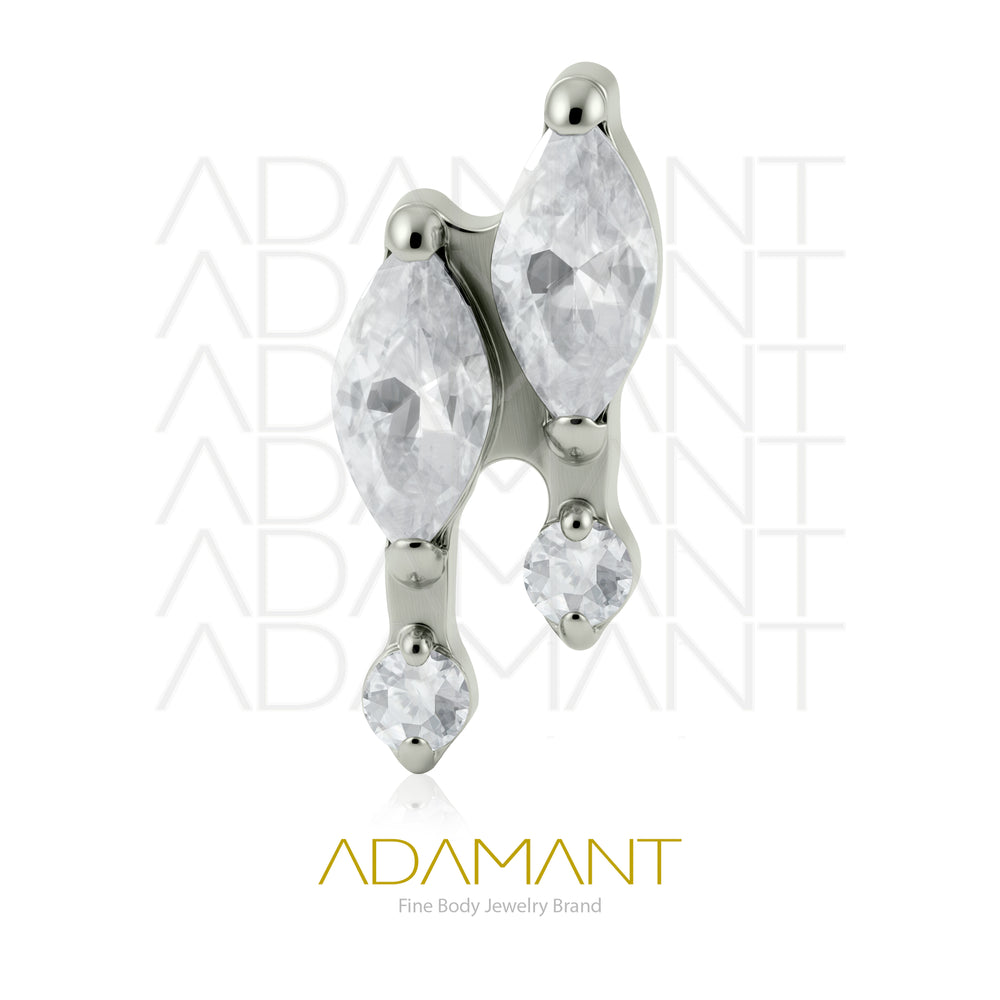 18g-16g, Internally Threaded, Accessory, Titanium, 0.9mm threading, Gem Duo, Prong set, Cubic zirconia.