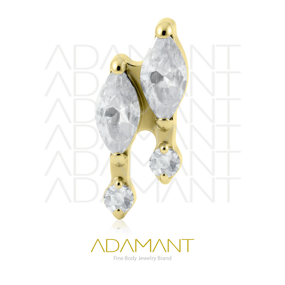 18g-16g, Internally Threaded en Plated Gold Titanium, 0.9mm threading, Gem Duo, Prong set, Cubic zirconia.