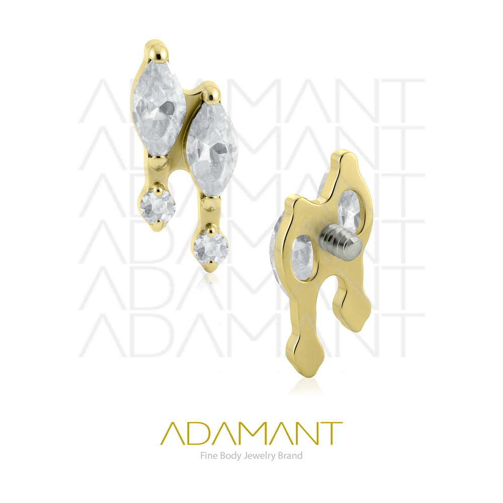 18g-16g, Internally Threaded en Plated Gold Titanium, 0.9mm threading, Gem Duo, Prong set, Cubic zirconia.