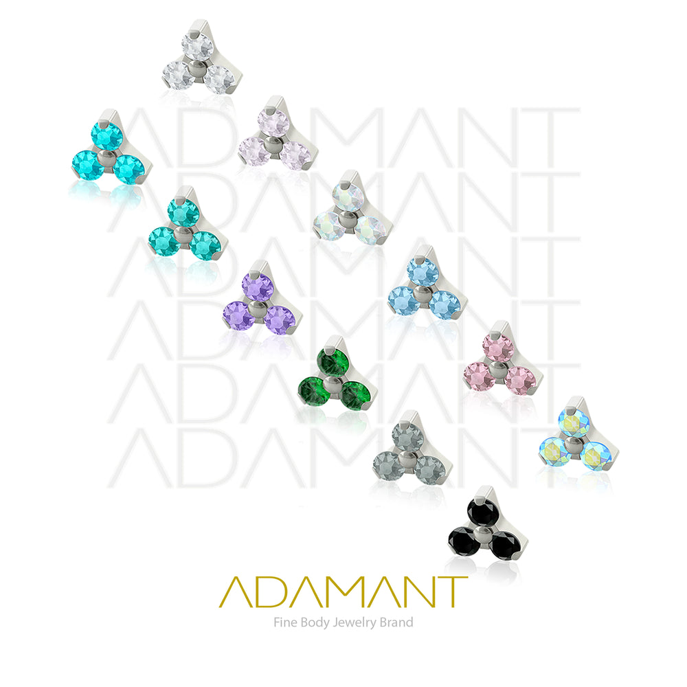 18g-16g, Internally Threaded, Accessory, Titanium, 0.9mm threading, Trinity, Prong set, Cubic Zirconia.