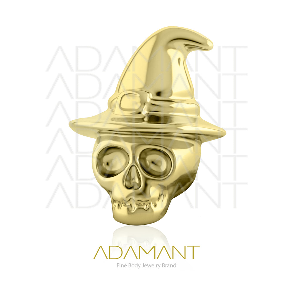 18g-16g, Internally Threaded, Accessory, Plated Gold Titanium, 0.9mm threading, Witch Skull.