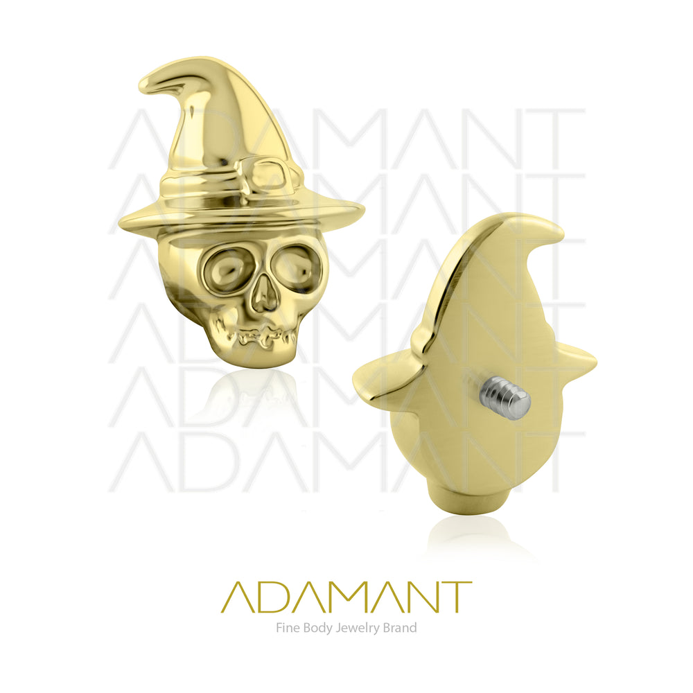 18g-16g, Internally Threaded, Accessory, Plated Gold Titanium, 0.9mm threading, Witch Skull.