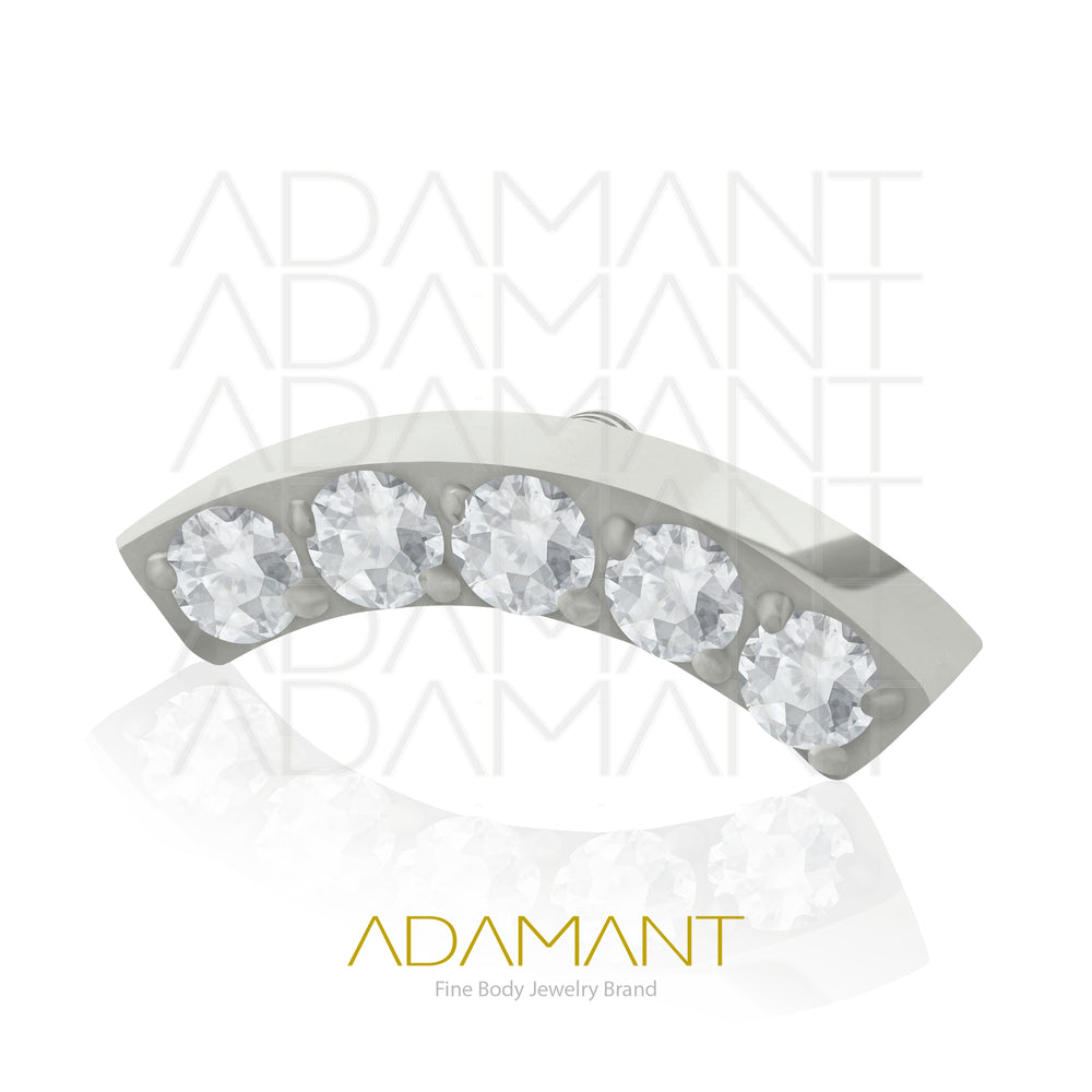 18g-16g, Internally Threaded, Accessory, Titanium, 0.9mm threading, Curved 5 crystals, Prong set, Cubic Zirconia