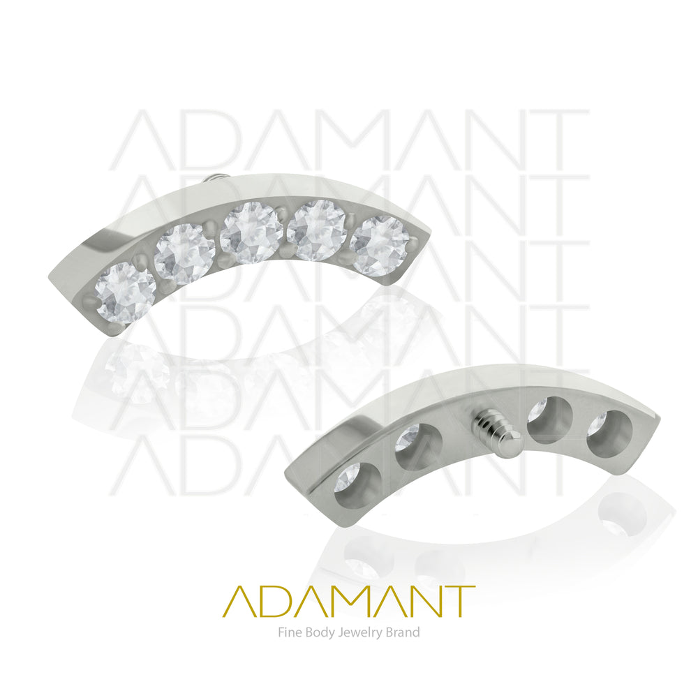 18g-16g, Internally Threaded, Accessory, Titanium, 0.9mm threading, Curved 5 crystals, Prong set, Cubic Zirconia