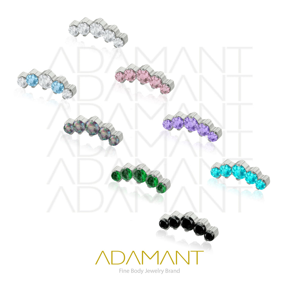18g-16g, Threaded, Accessory,Titanium, 0.9mm threading, Five Curved, Prong set, Cubic Zirconia.