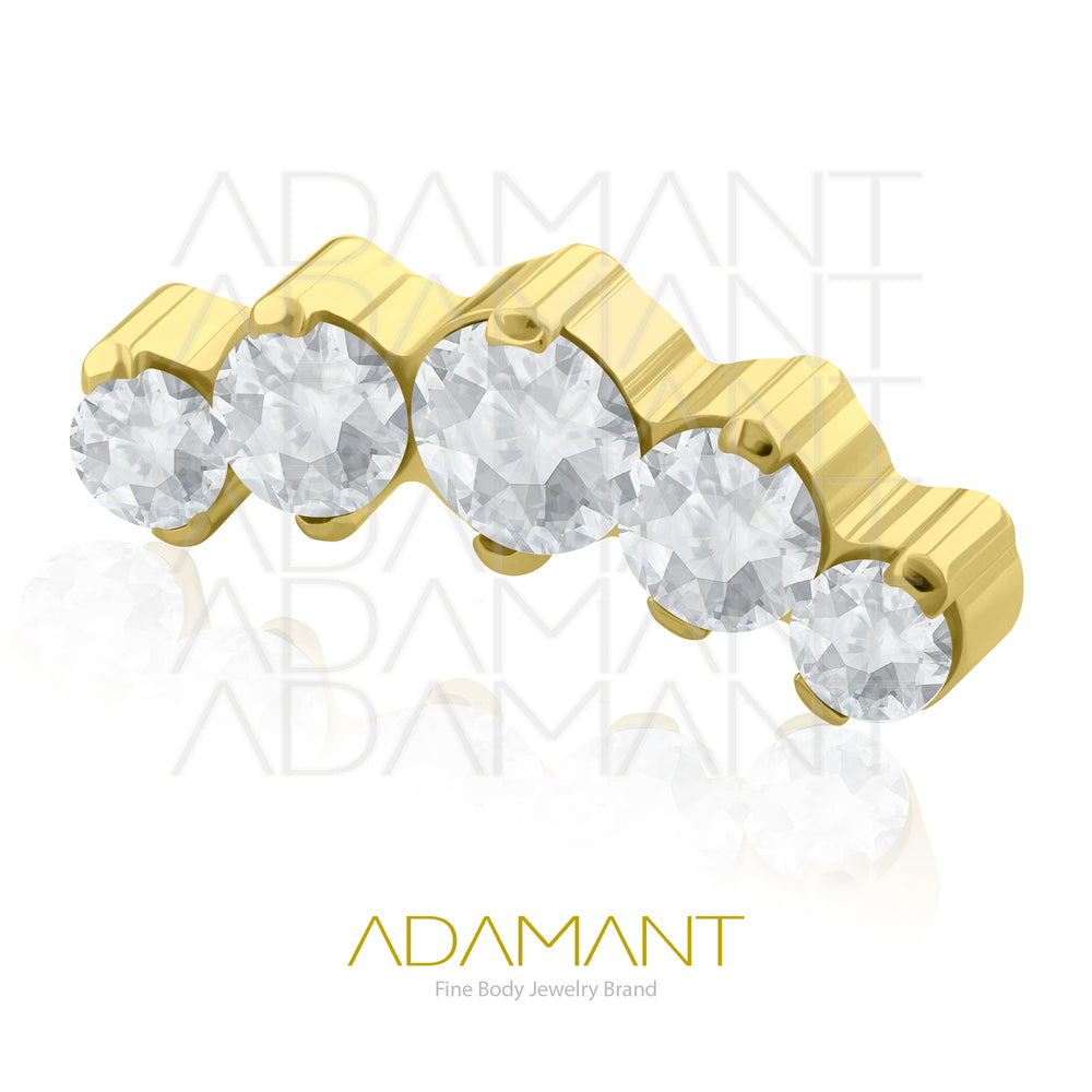 18g-16g, Internally Threaded, Accessory, Plated Gold Titanium, 0.9mm threading, Five Curved, Prong set, Cubic Zirconia.