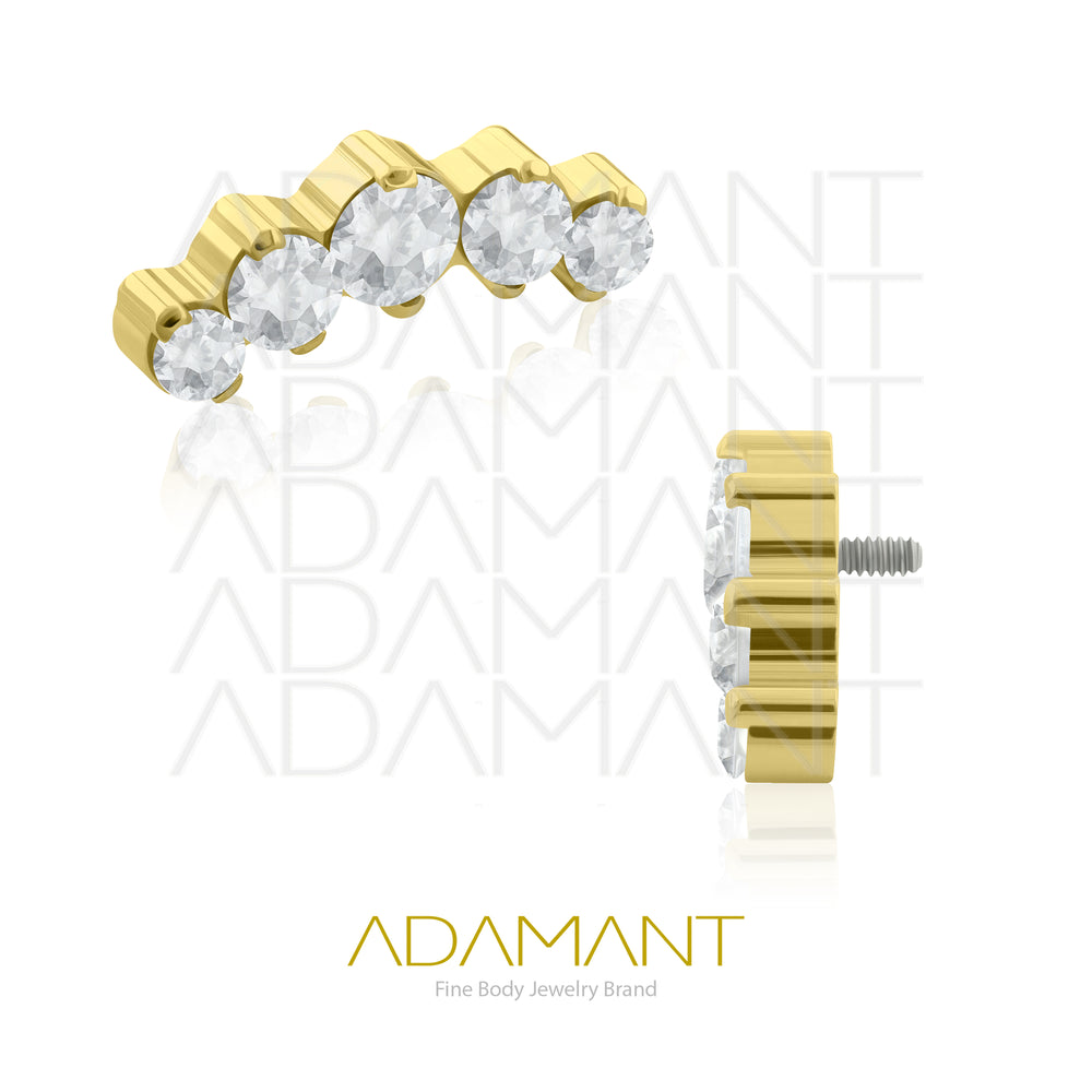 18g-16g, Internally Threaded, Accessory, Plated Gold Titanium, 0.9mm threading, Five Curved, Prong set, Cubic Zirconia.
