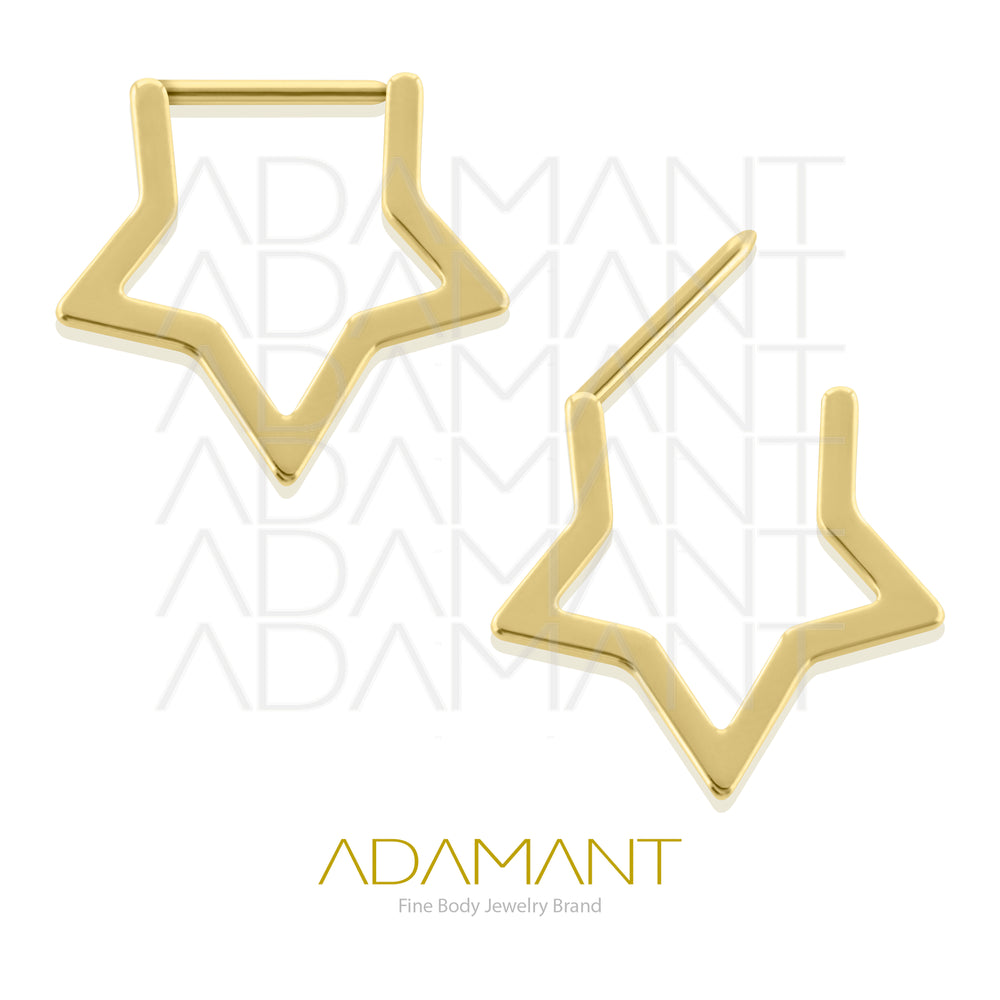 18g, Pair Plated Gold Titanium Star Hoop Earrings