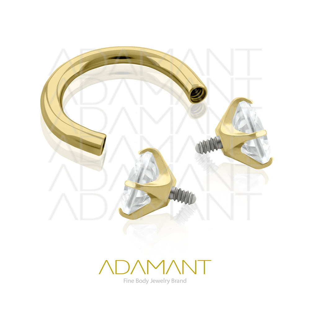 18g, Internally Threaded, Circular Barbell, Plated Gold Titanium, 0.9mm threading, Circular Barbell with Prong set 4, Cubic Zirconia.