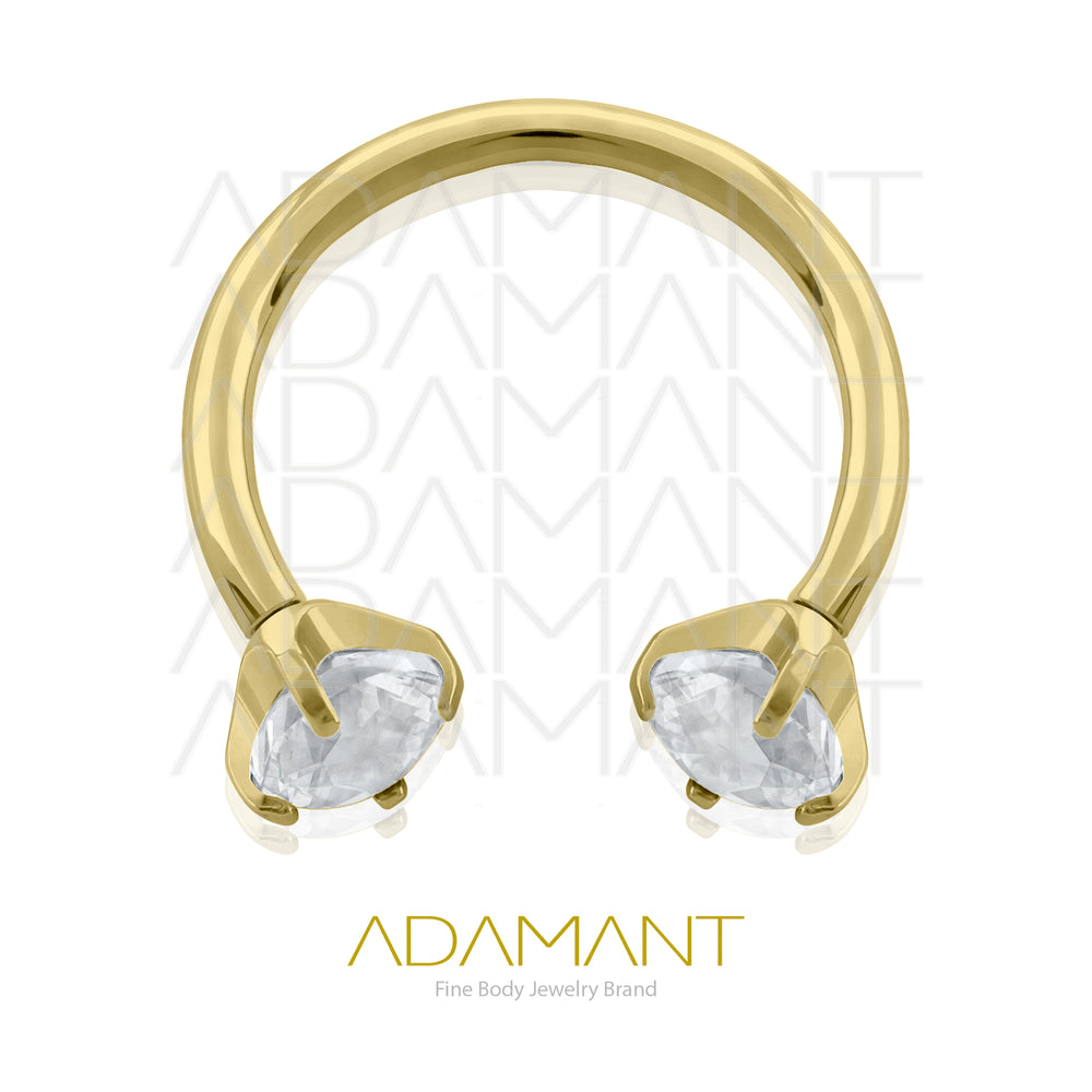 18g, Internally Threaded, Circular Barbell, Plated Gold Titanium, 0.9mm threading, Circular Barbell with Prong set 4, Cubic Zirconia.