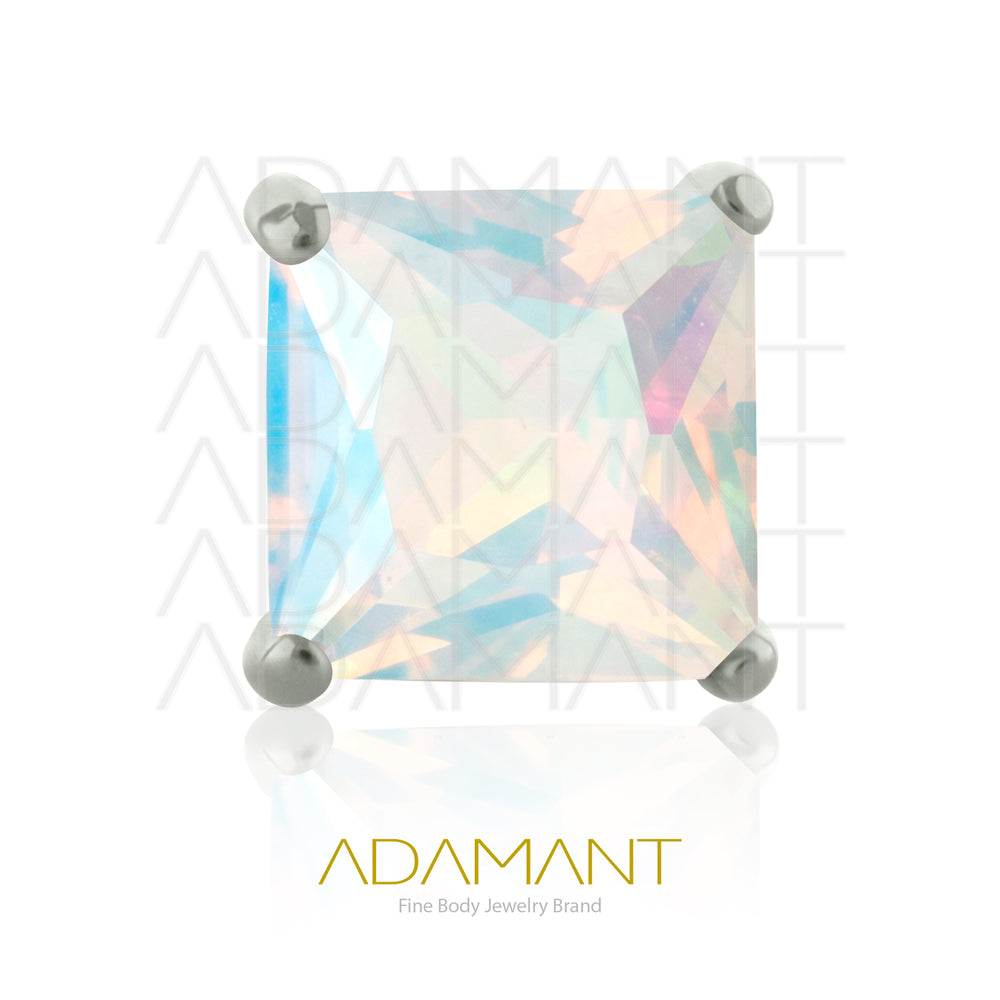 26g, Threadless End, Titanium, 4mm Pin Size, 4 Square, Prong set 4, Cubic Zirconia.