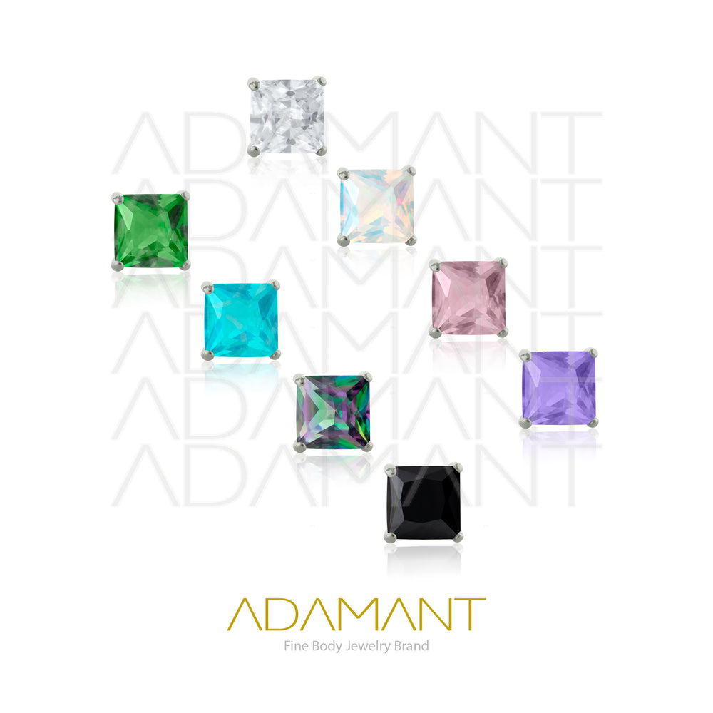 26g, Threadless End, Titanium, 4mm Pin Size, 4 Square, Prong set 4, Cubic Zirconia.
