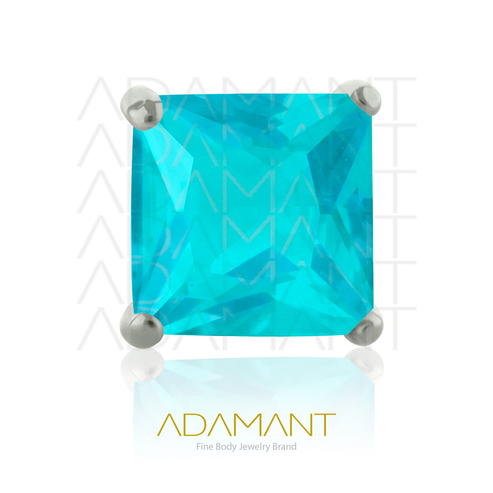 26g, Threadless End, Titanium, 4mm Pin Size, 4 Square, Prong set 4, Cubic Zirconia.