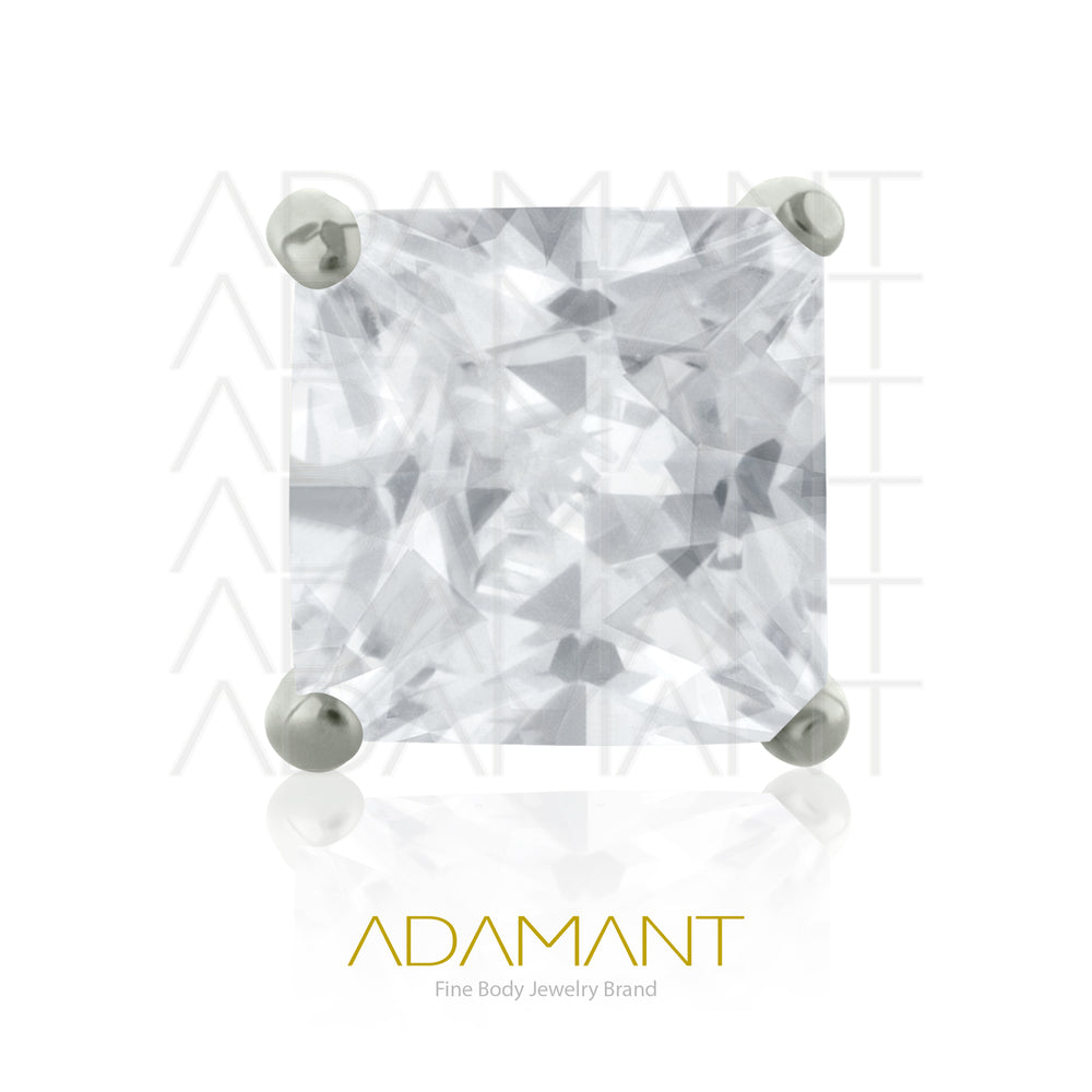 26g, Threadless End, Titanium, 4mm Pin Size, 4 Square, Prong set 4, Cubic Zirconia.