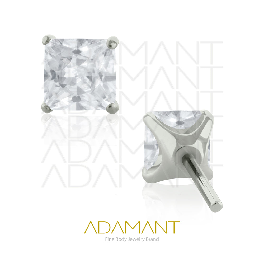26g, Threadless End, Titanium, 4mm Pin Size, 4 Square, Prong set 4, Cubic Zirconia.